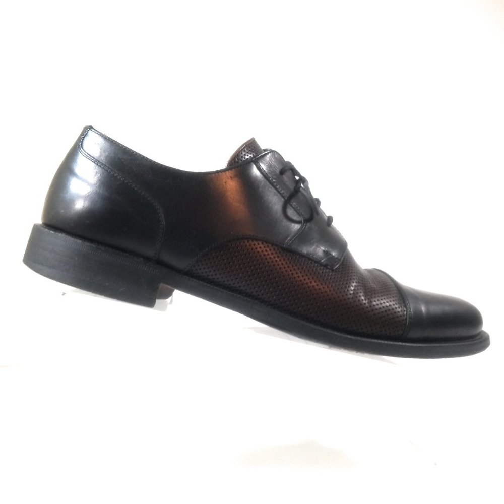 Bragano Men Leather Black Brown Oxford Dress Lace Up Cap Toe Shoes Size 9.5 M